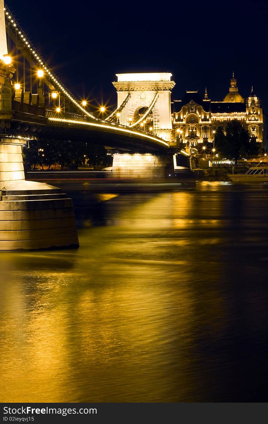 Beautiful Budapest, Chain Bridge illuminated.