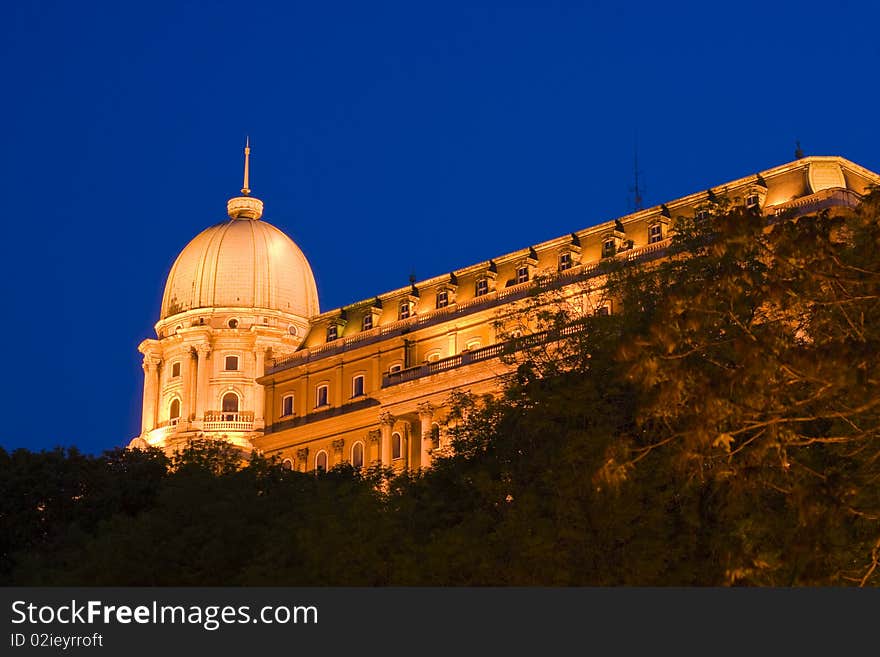 Budapest's Palace, beautifully illuminated in the evening.