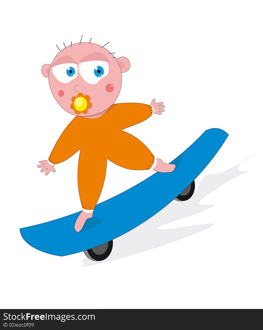 The kid on skateboard, a board. The kid on skateboard, a board