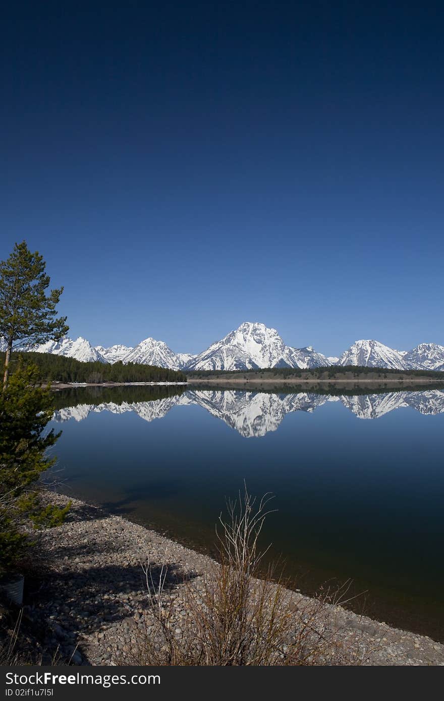 Reflection in the lac of the Grand Tetons in Wyoming