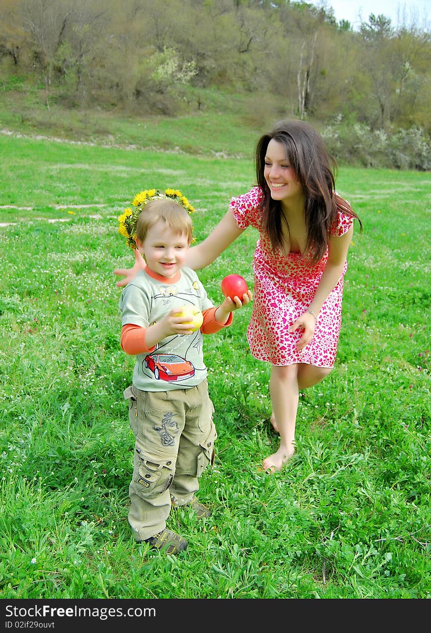 Mum and the son on a walk