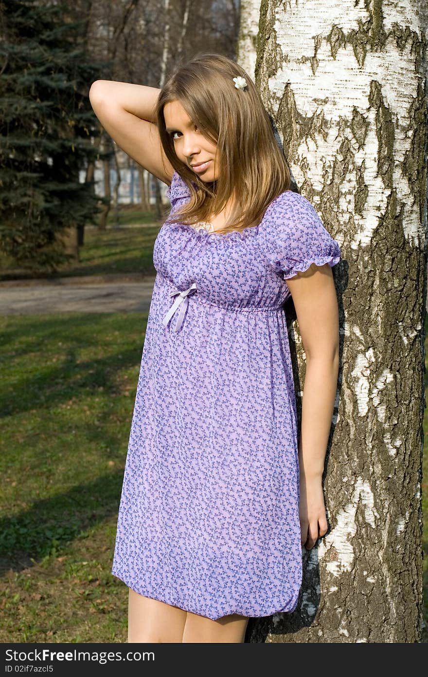 Girl walking outdoor in forest