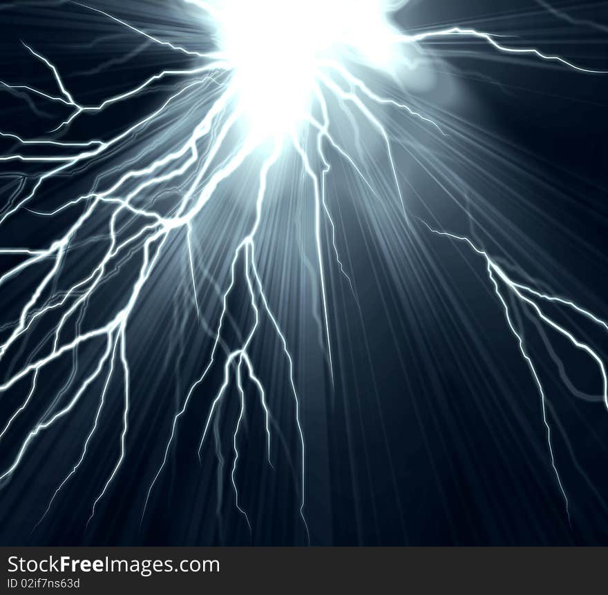 Electric flash of lightning on a dark blue background