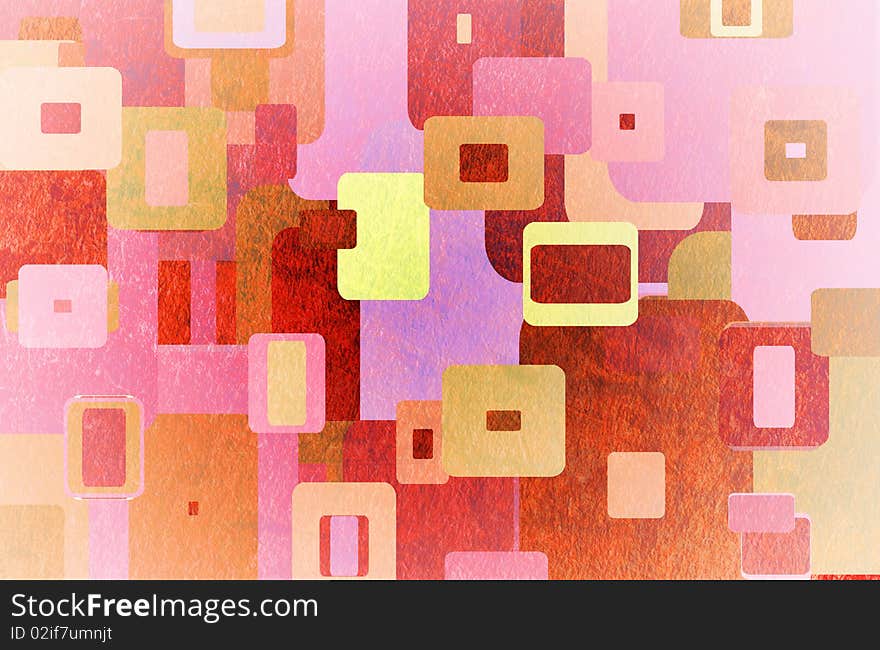 Squares on the grunge wall, abstract background