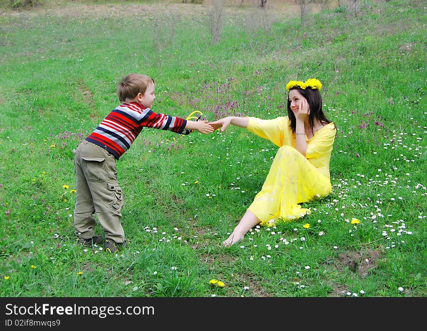 Mum and the son on a walk