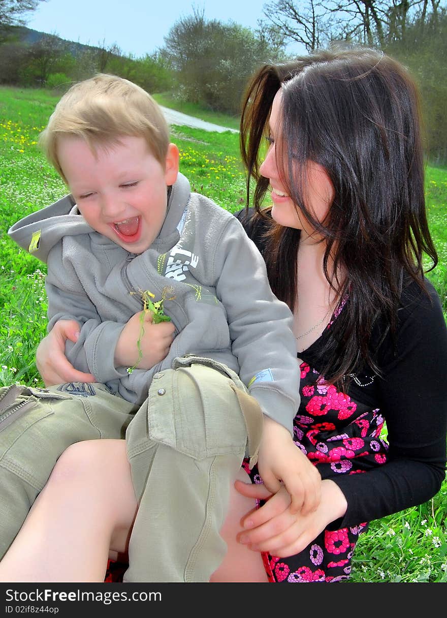 Mum and the son on a walk