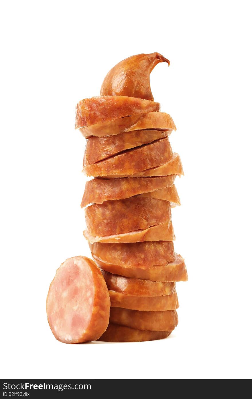 Sliced sausage isolated on white background