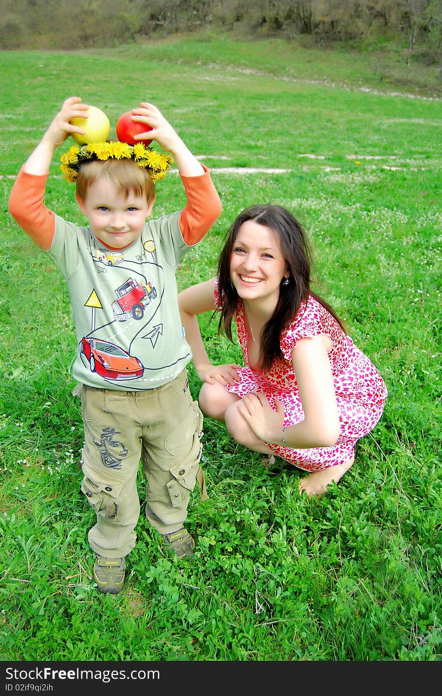 Mum and the son on a walk