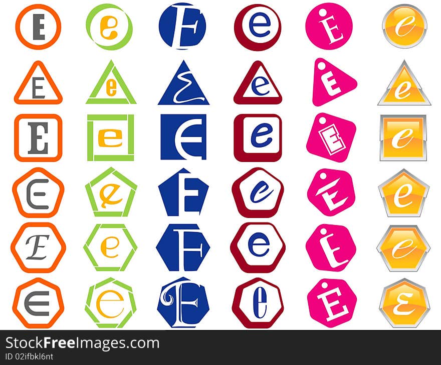 Letter E Icons Badges And Tags