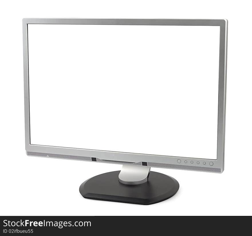 New silver computer monitor isolated on white background with clipping path. New silver computer monitor isolated on white background with clipping path.