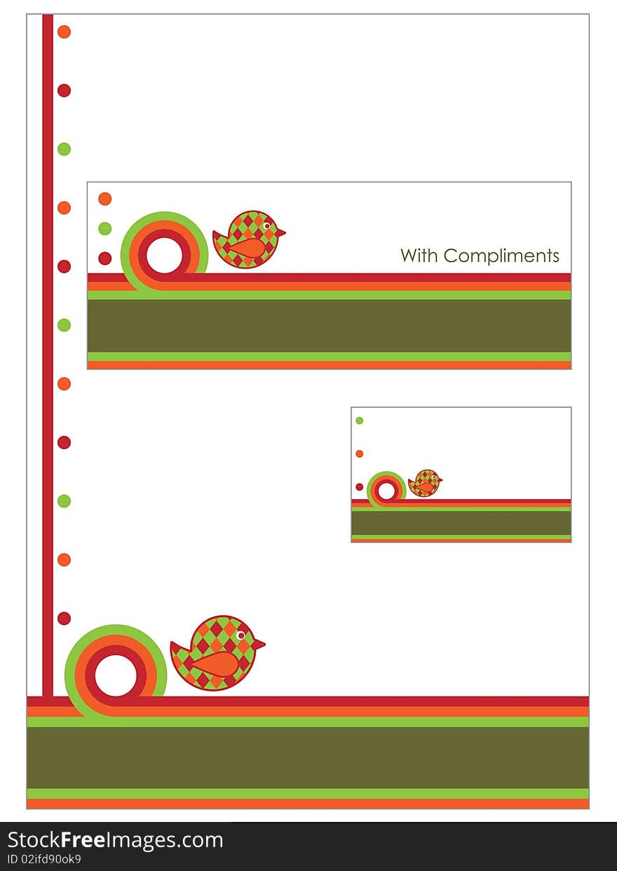 Green and red stationery set with letterhead, compliment slip and business card