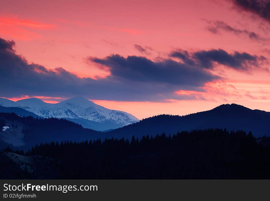 Dawn in mountains