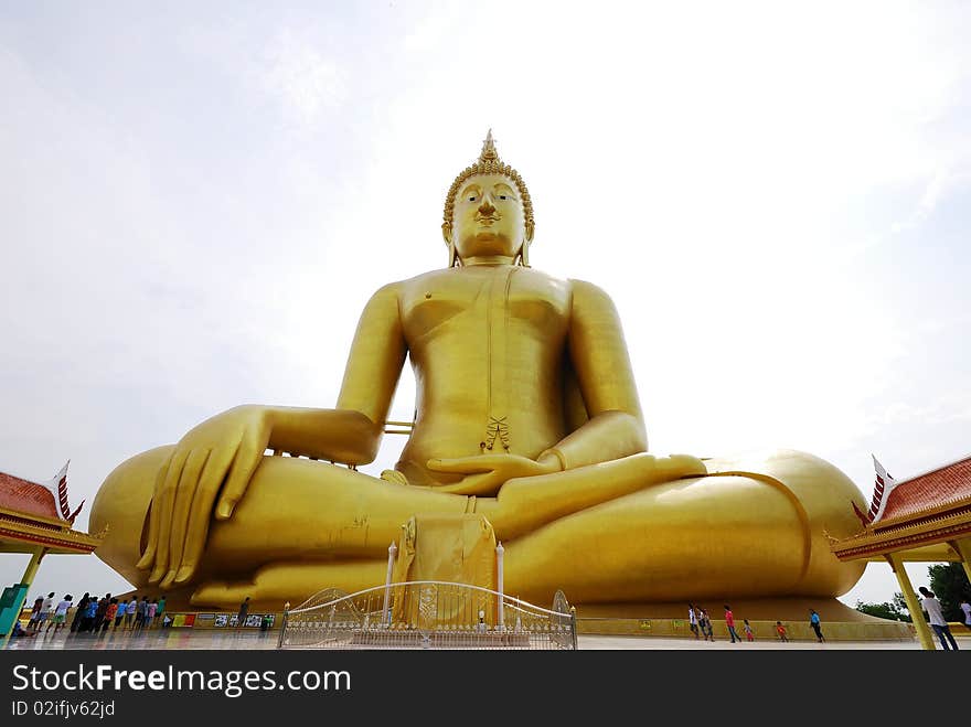 Big golden buddha is middle the image. Big golden buddha is middle the image