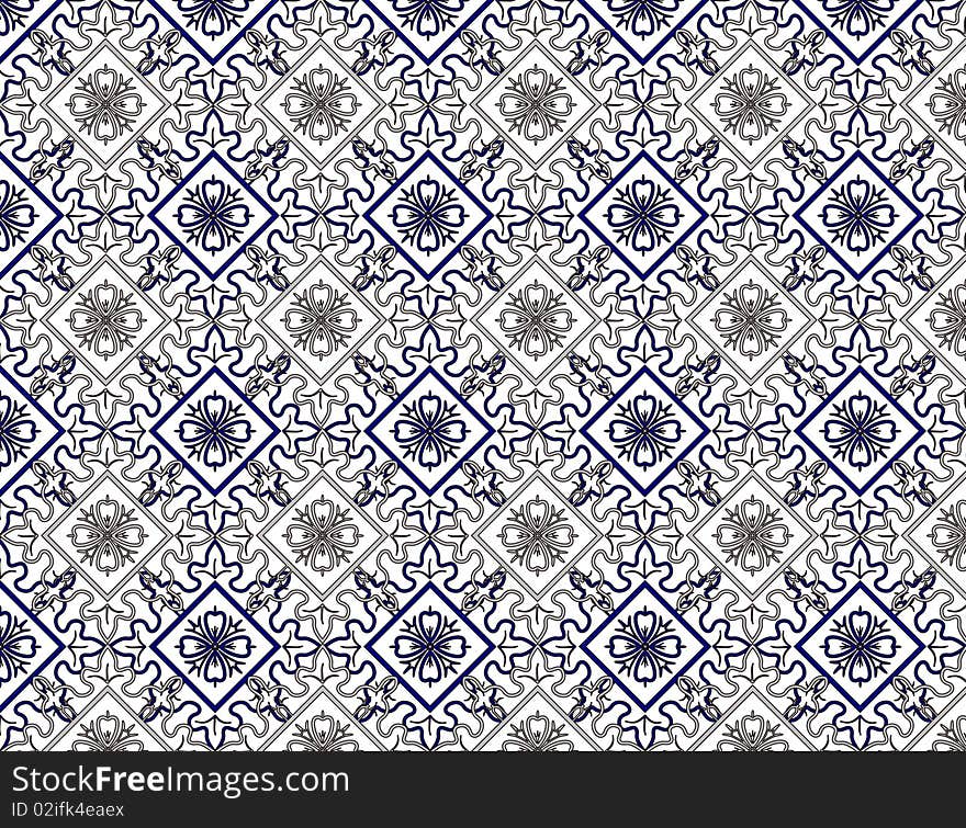 East retro blue seamless flower pattern