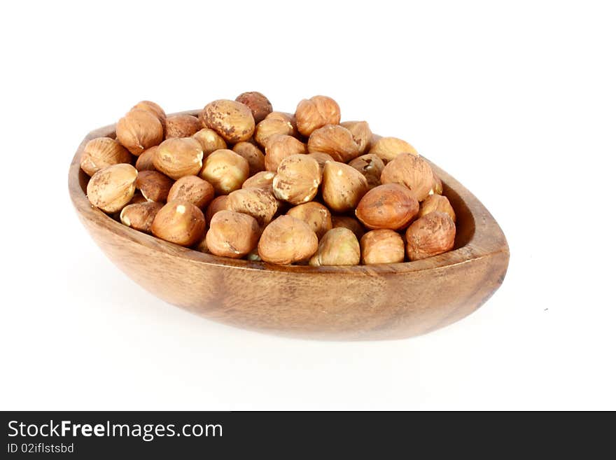 Hazelnuts in a wood bowl