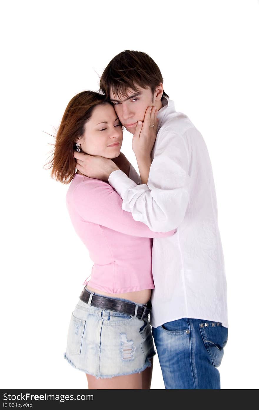 Romantic couple posing in studio