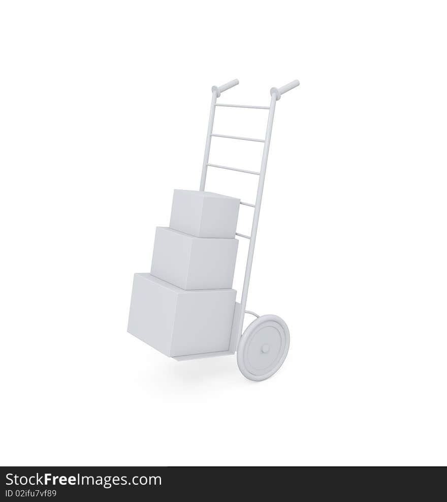 Hand Truck With Box Isolated On White