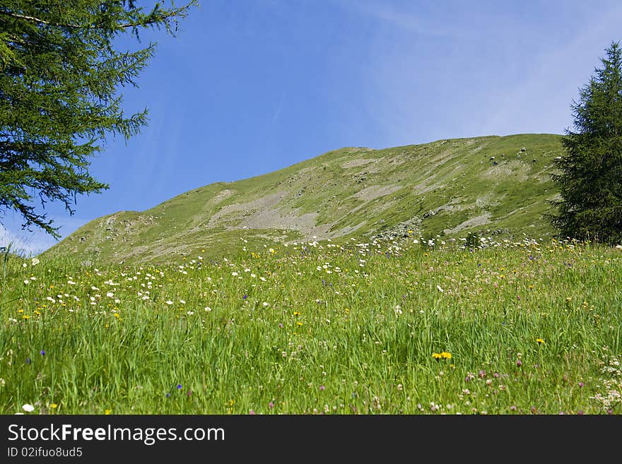 Mountain landscape on alps with beautiful panorama