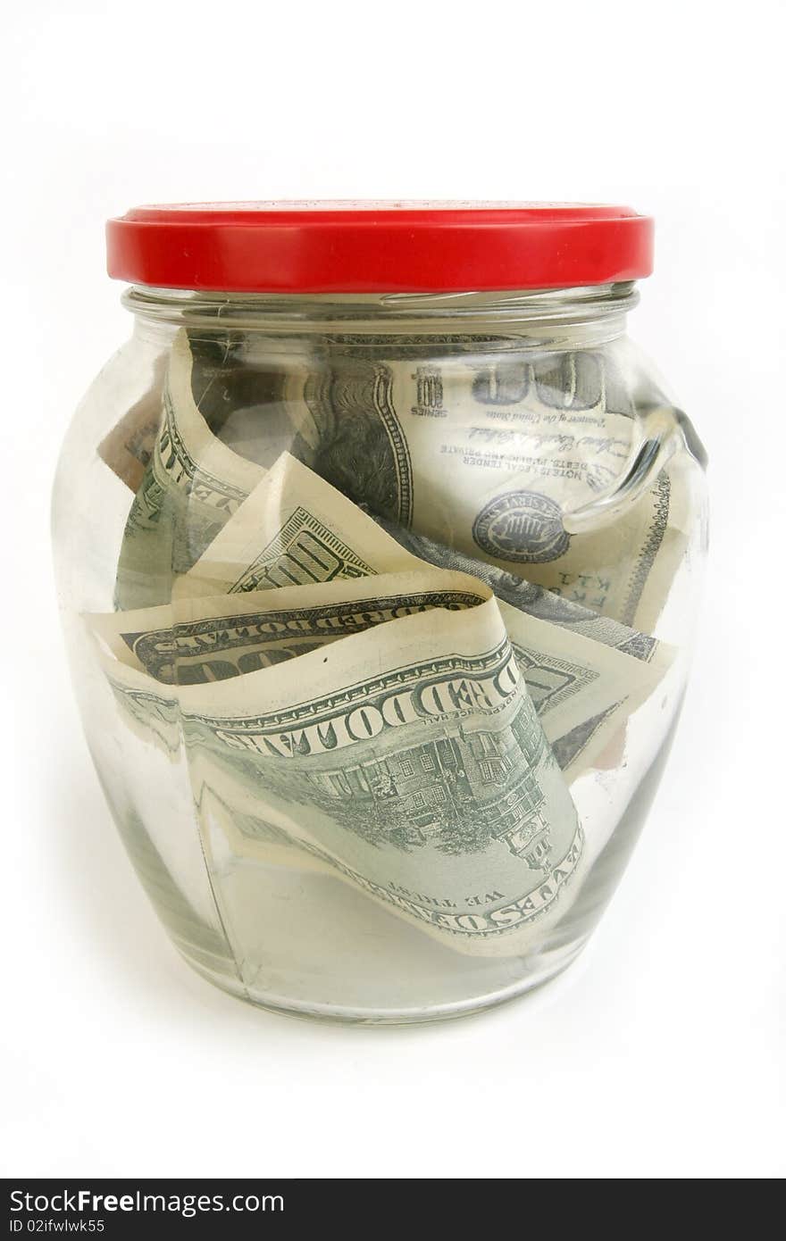 Dollar  Bills In Glass Jar