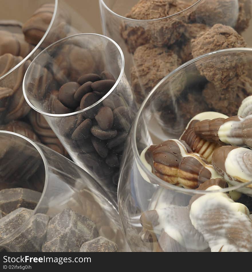 Still life of chocolate in glasses