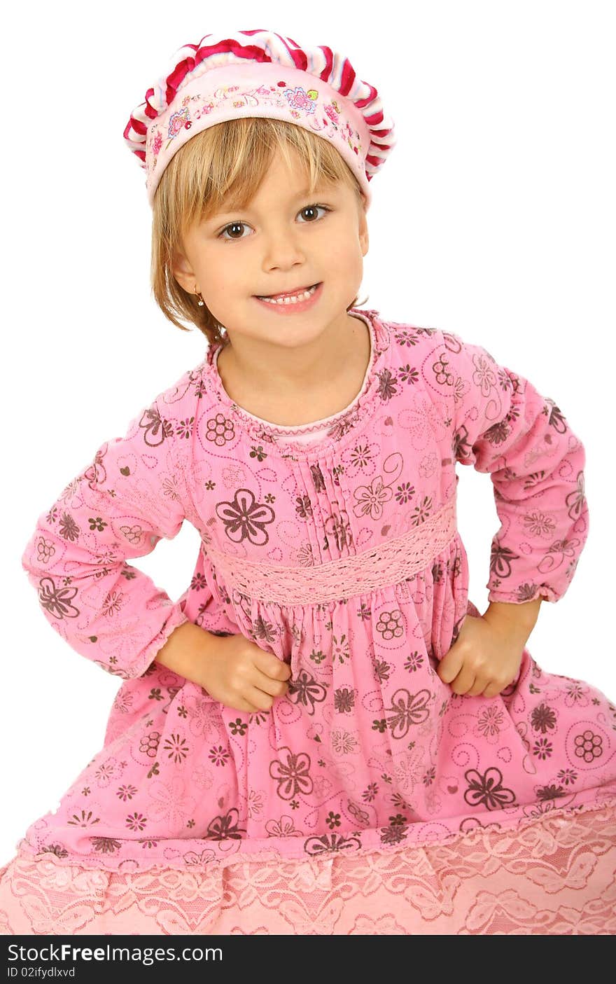 Little charming girl against white background