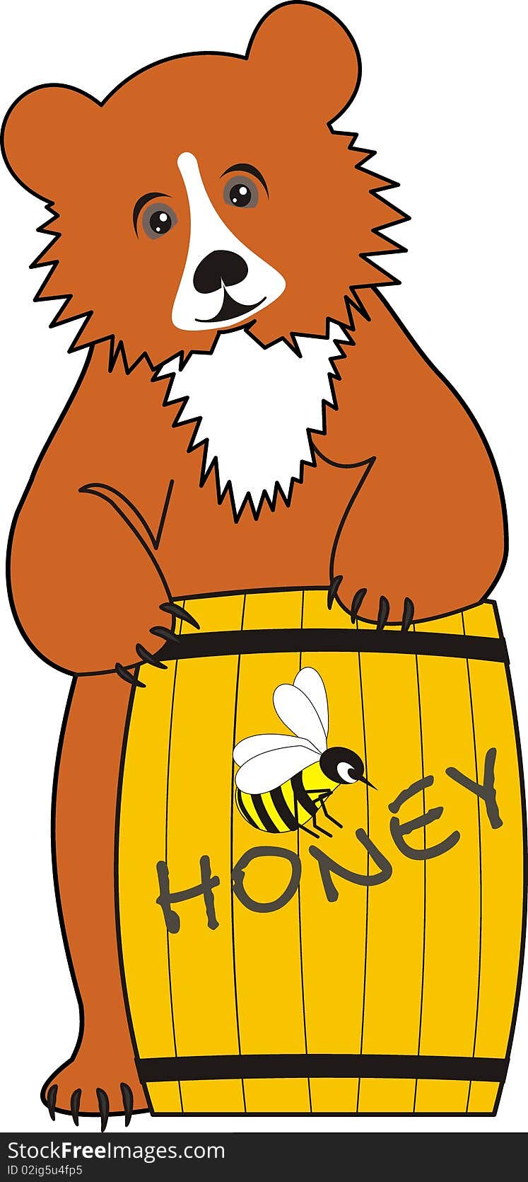 Vector illustration of the baby bear with honey barrel – isolated, cartoon, a toy, the fantastic character. Vector illustration of the baby bear with honey barrel – isolated, cartoon, a toy, the fantastic character