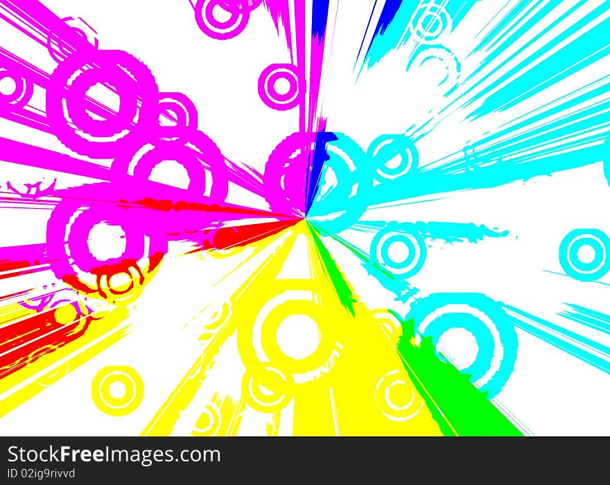 Distressed colored lines and retro circles are featured in an abstract background illustration. Distressed colored lines and retro circles are featured in an abstract background illustration.