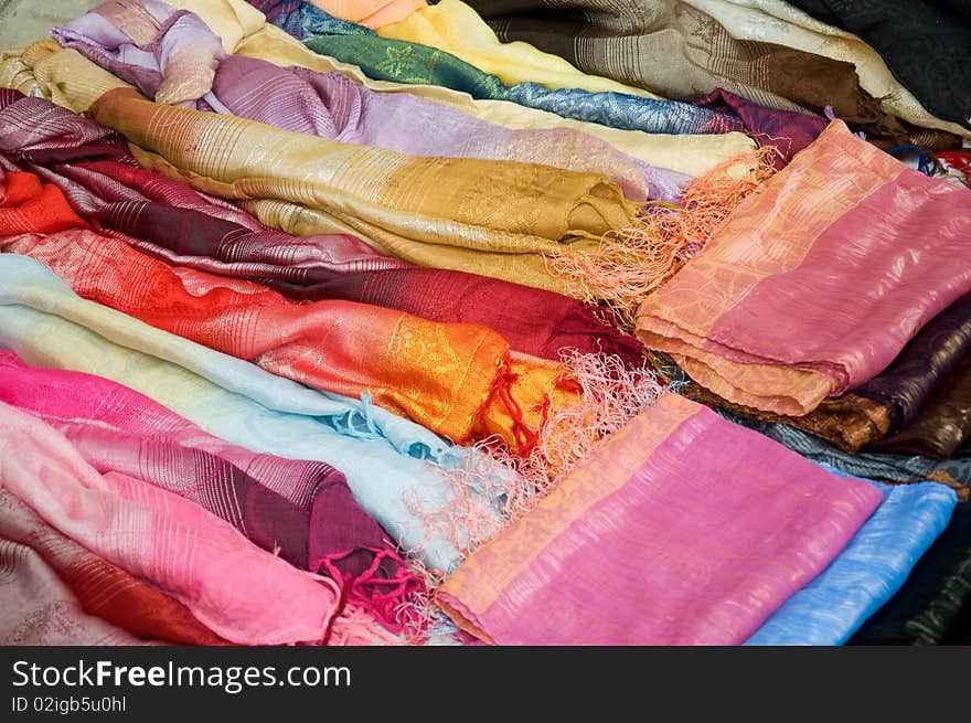 Multicolored textile cotton or silk fabrics. Multicolored textile cotton or silk fabrics