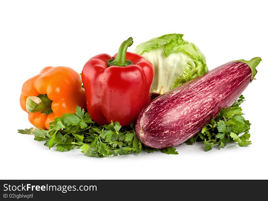 Colored fruit vegetable composition isolated on white. Colored fruit vegetable composition isolated on white