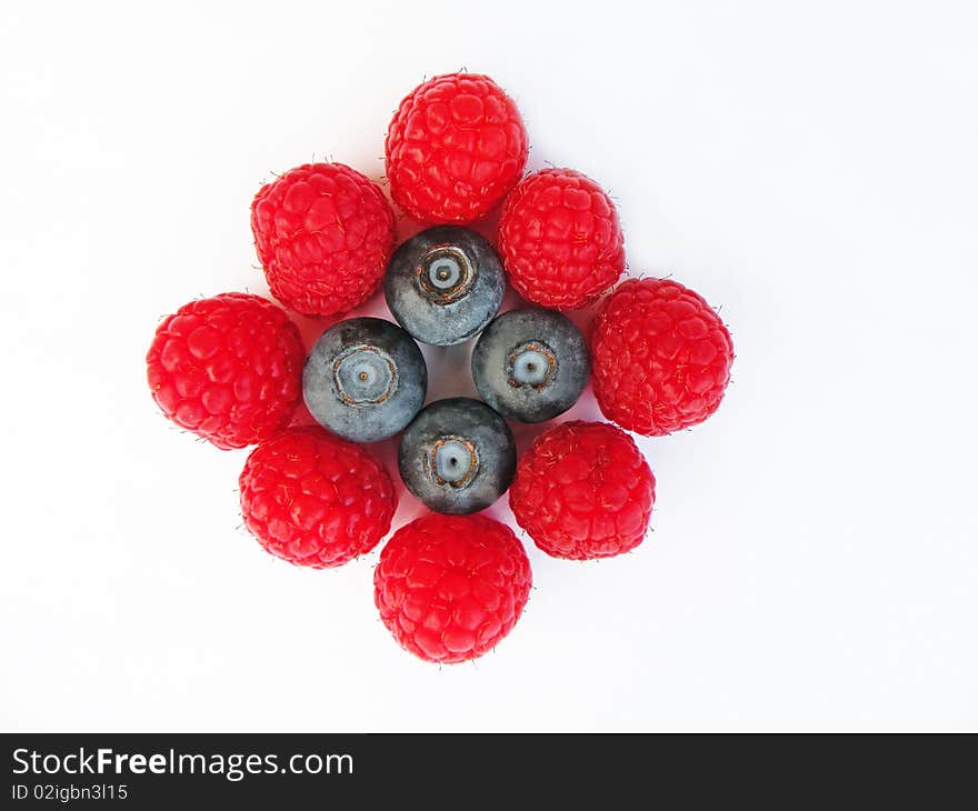 Raspberries and blueberries