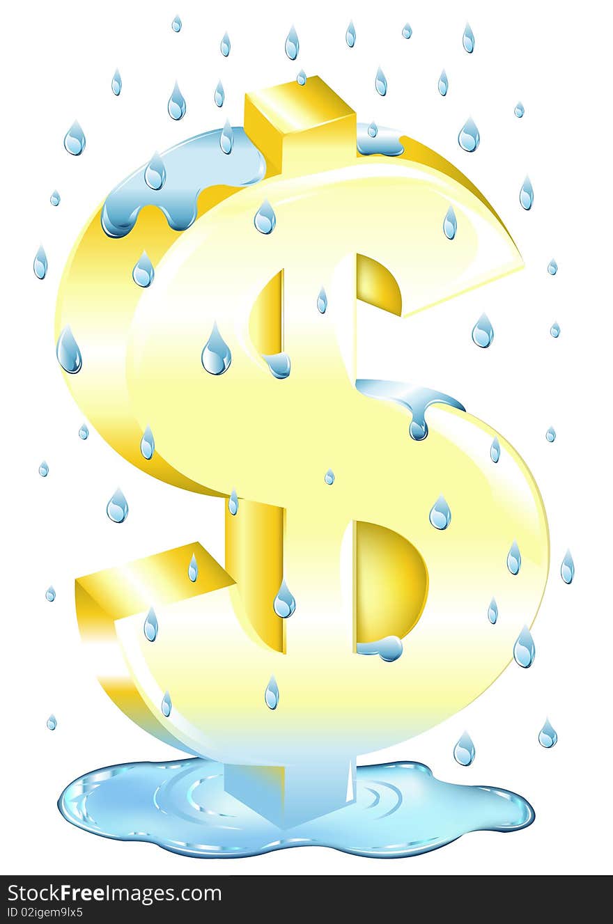 Dollar Sign In The Rain. Vector