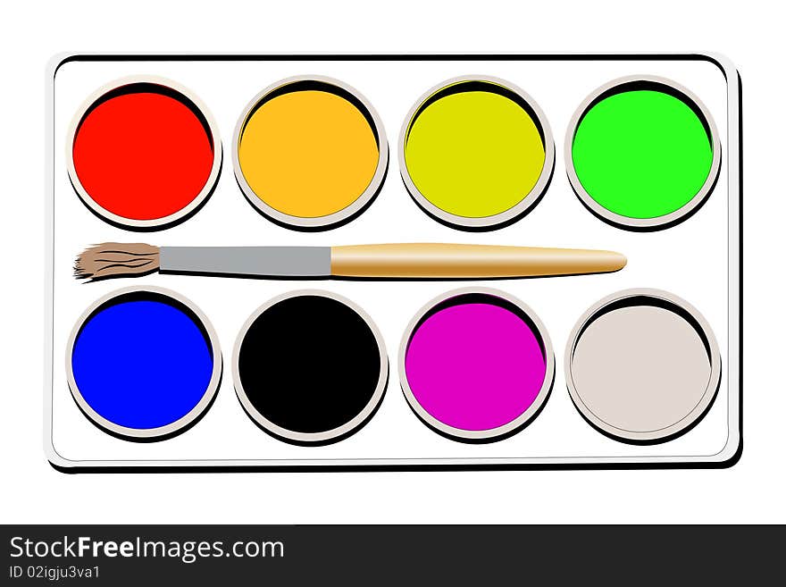 Illustration of set of watercolours in the box