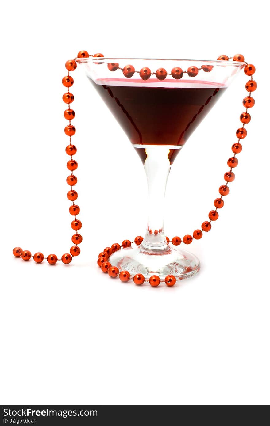 Wine and beads on a white background for your illustrations