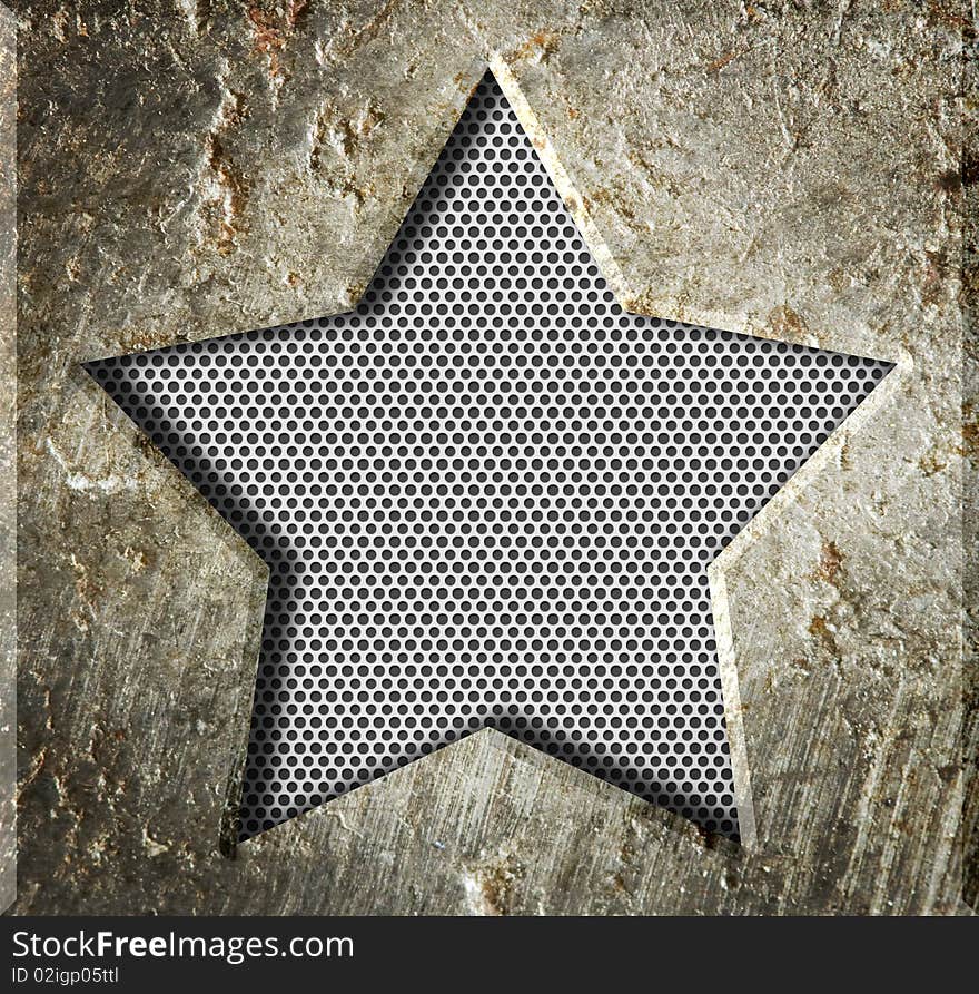 Illustrated metal frame of star on an isolated white background