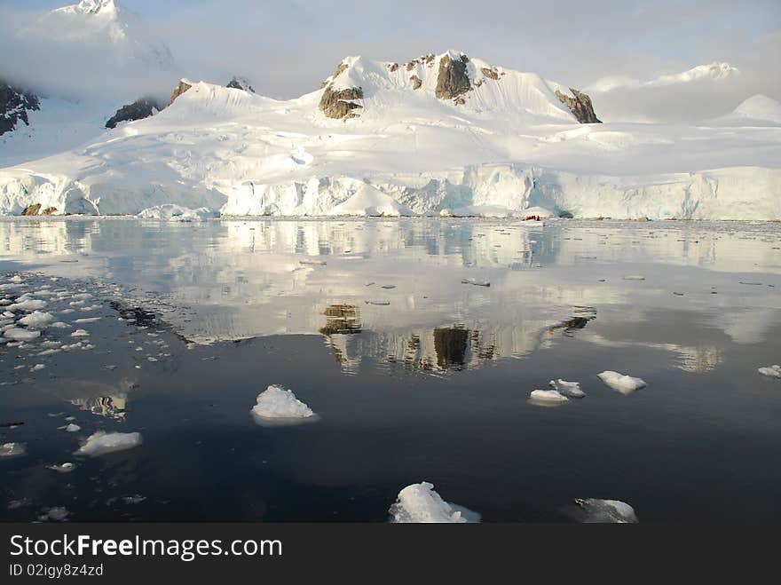 Antarctic icy reflection in the water