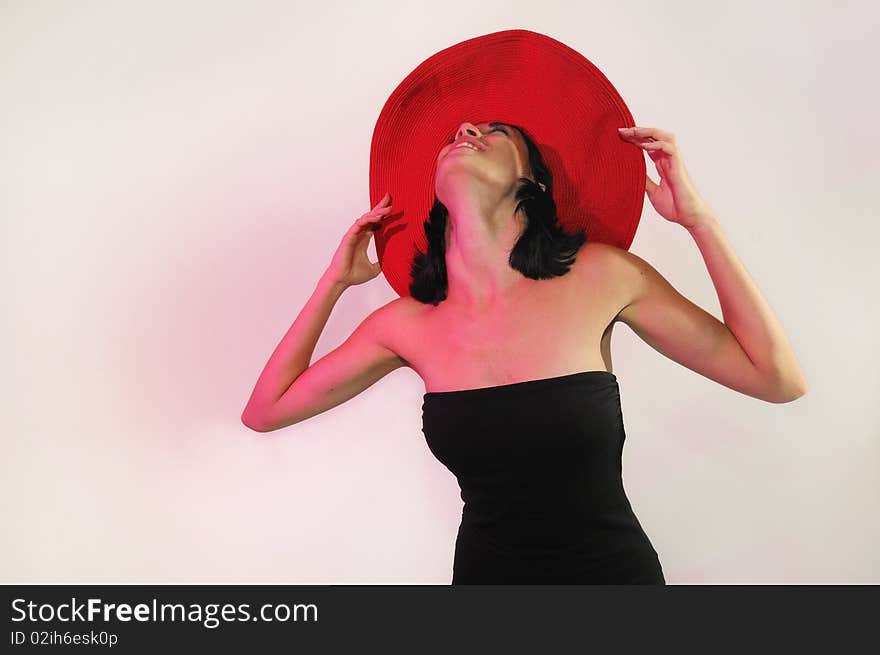 Elegant Lady Wearing Big Red Hat