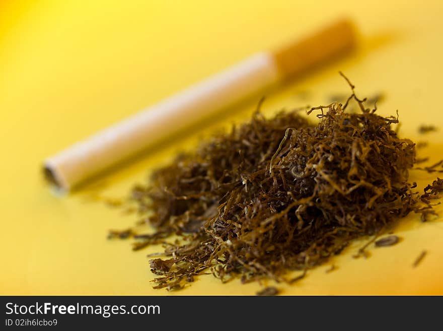 Cut dried leaves of tobacco