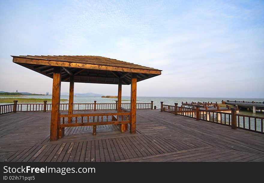 A pavilion at the lakeside, shot in Taihu, Suzhou, China