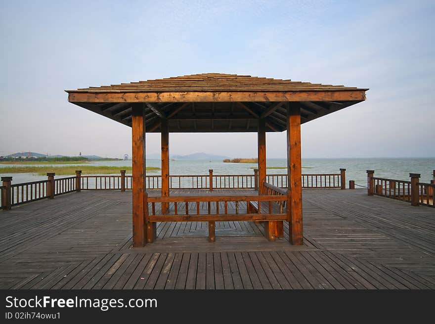 A pavilion at the lakeside, shot in Taihu, Suzhou, China