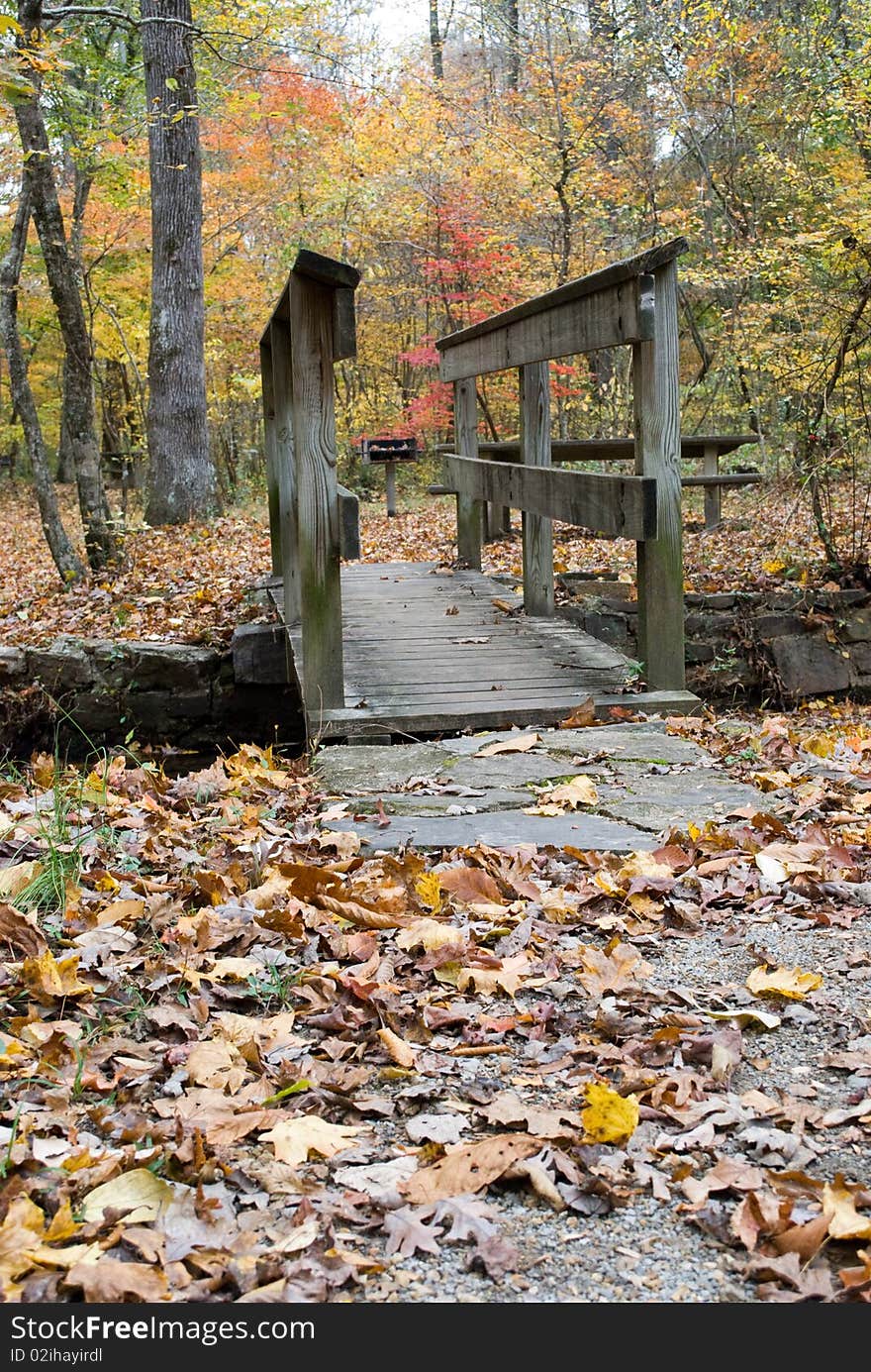 Autumn bridge along a path in the Chattahoochee National Forest