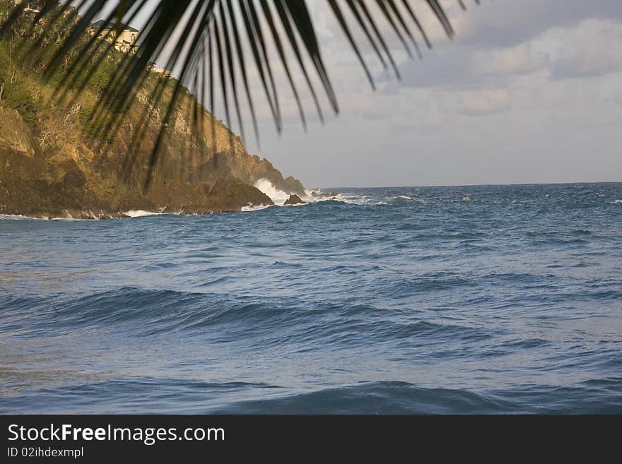 Tropical island ocean view shore. Tropical island ocean view shore