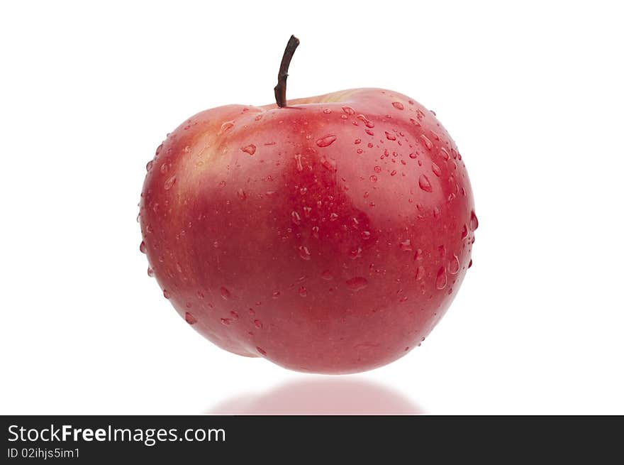 Red sweet apple with drops (clipping path included)