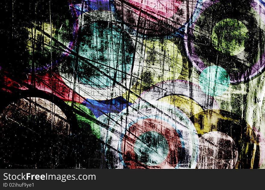 Grunge circles on the wall, abstract background