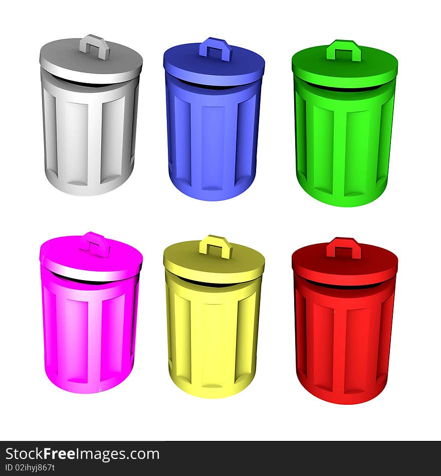 3d trashcans - colored