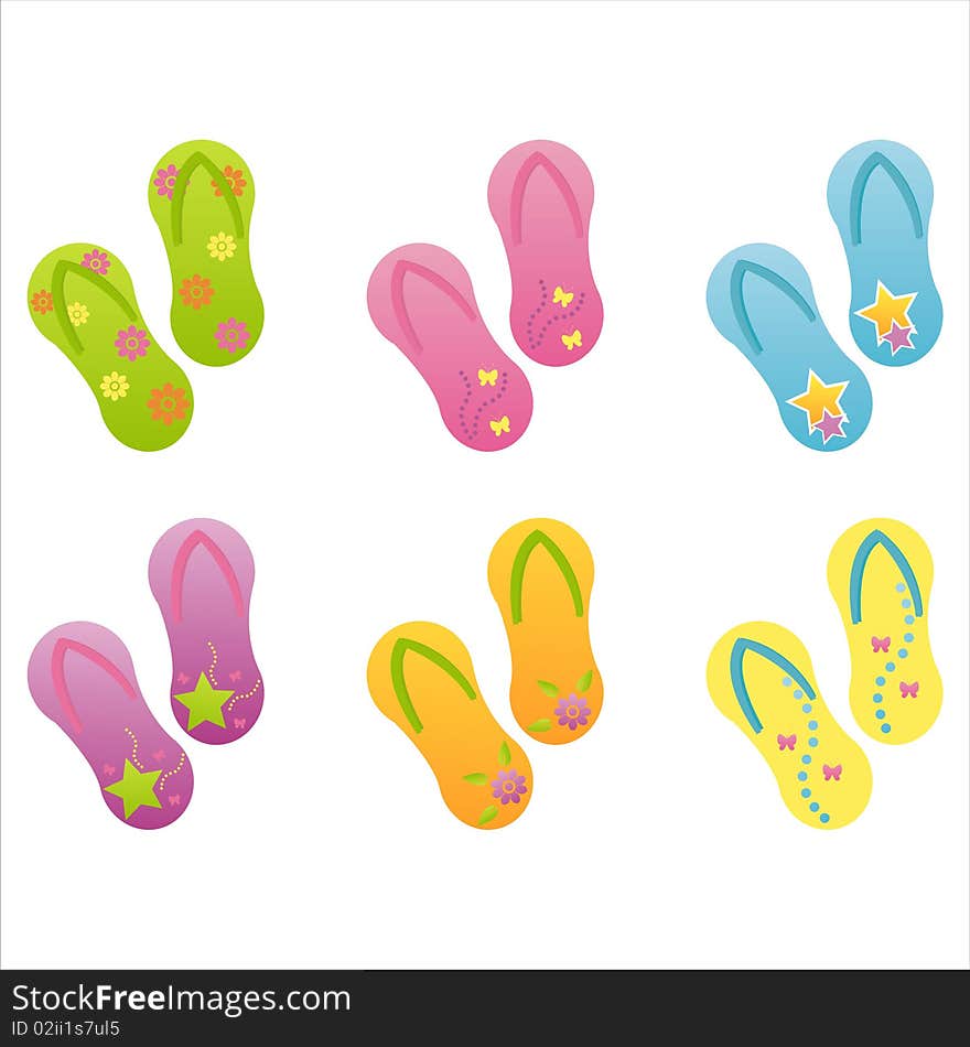 Set of 6 colorful flip-flops. Set of 6 colorful flip-flops