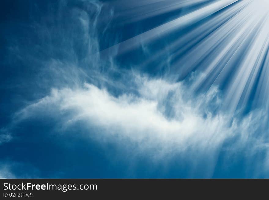Fantastic image of the sunbeams and blue sky. Fantastic image of the sunbeams and blue sky.