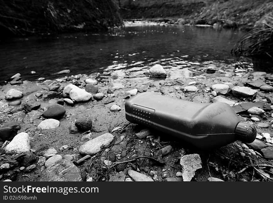 Plastic container on the river