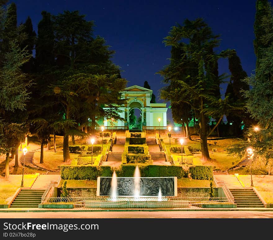 Stairway with fountain in the night (lombardy, italy). Stairway with fountain in the night (lombardy, italy)