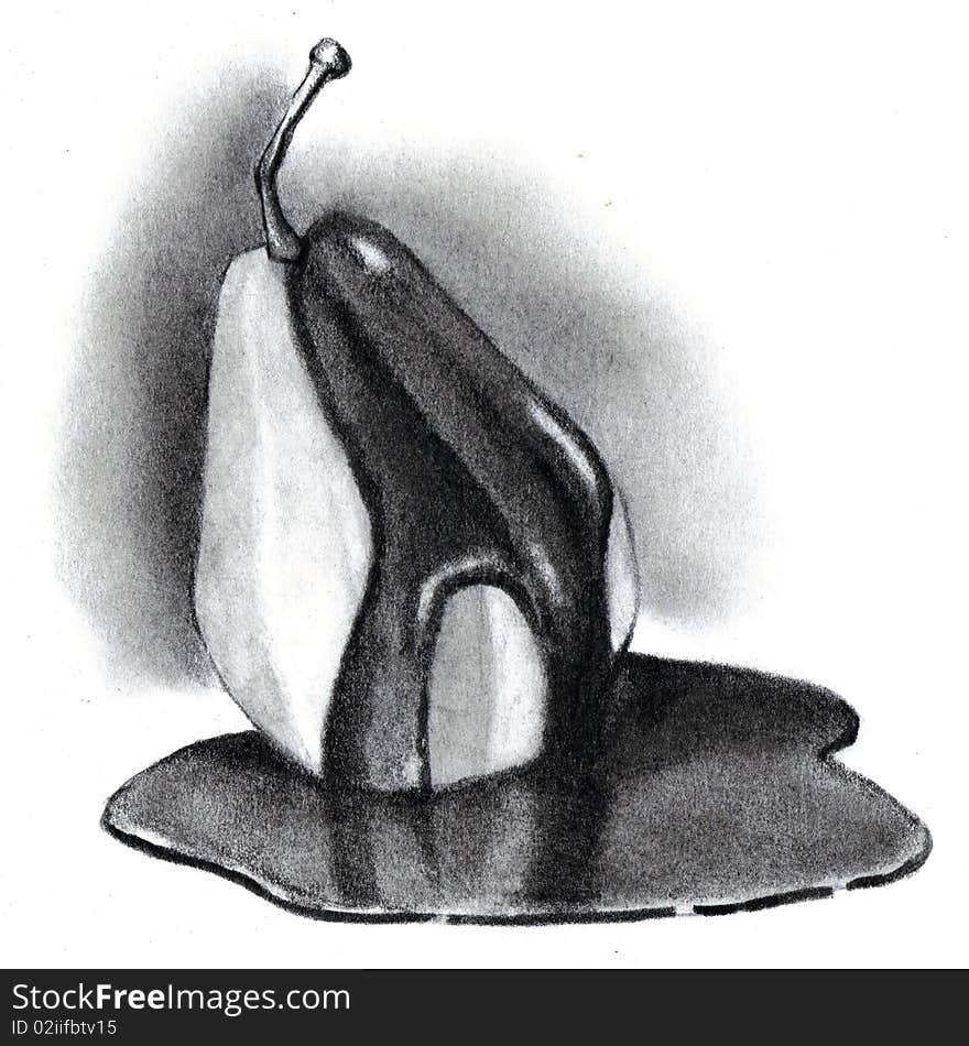 Pencil Drawing of Chocolate-Covered Pear