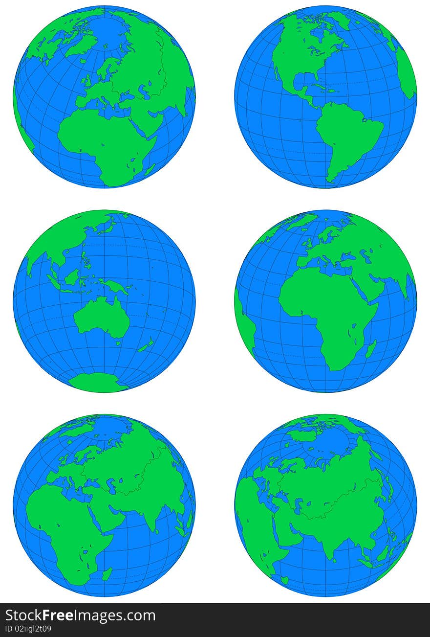 Representation of the planet Earth seen from various angles